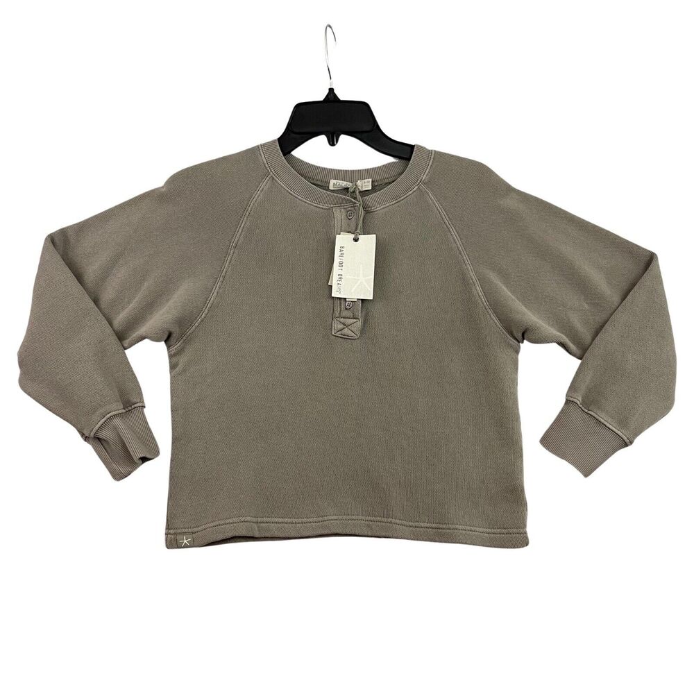 Barefoot Dreams Shirt Girls Size 8-10 Gray Henley Pullover Brushed Terry NWT